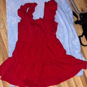 Red ruffle dress with bow on the back